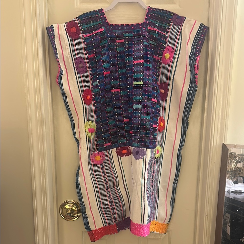Colorful Striped Embroidered Tunic huipil San Juan Cancuc